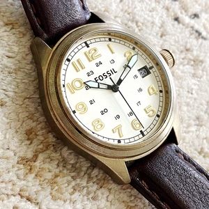 Unisex Fossil Leather Bronze Watch